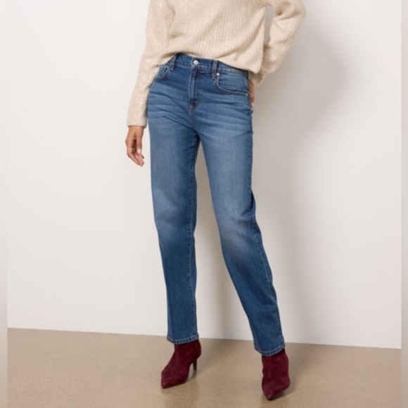 Evereve Denim - Evereve The Ever Straight High Rise Fit Medium Blue Denim Wash Stretch